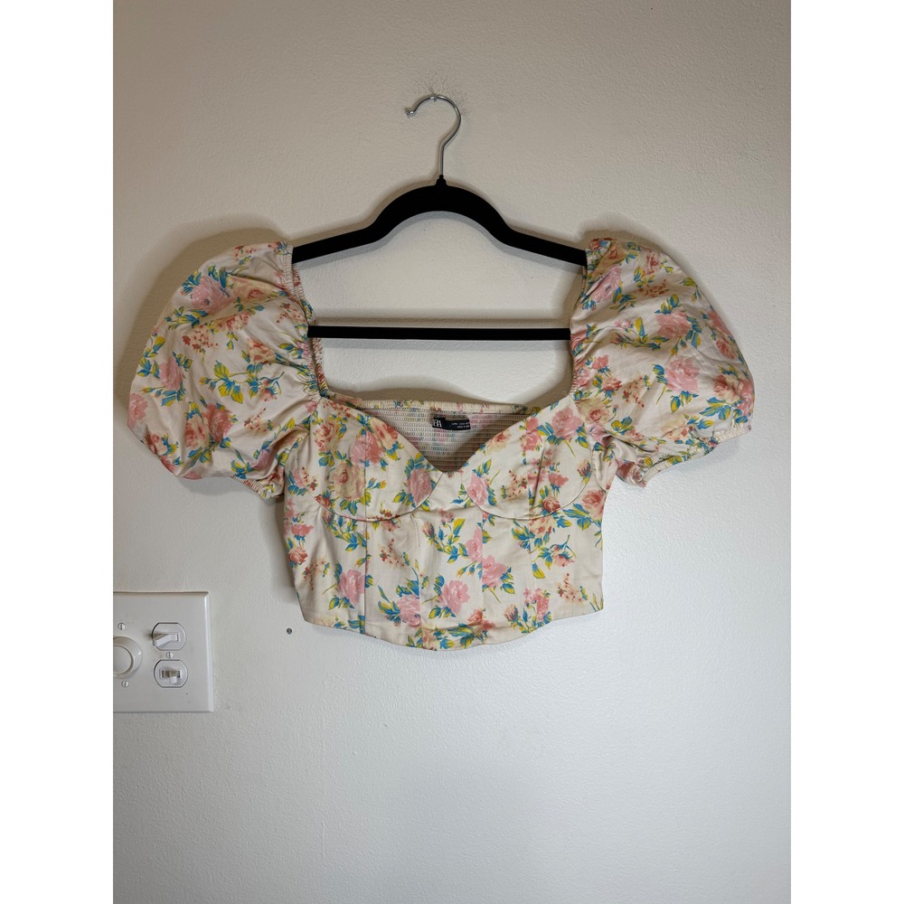 Zara Cropped Bubble Sleeve Sweetheart‎ Top Size M